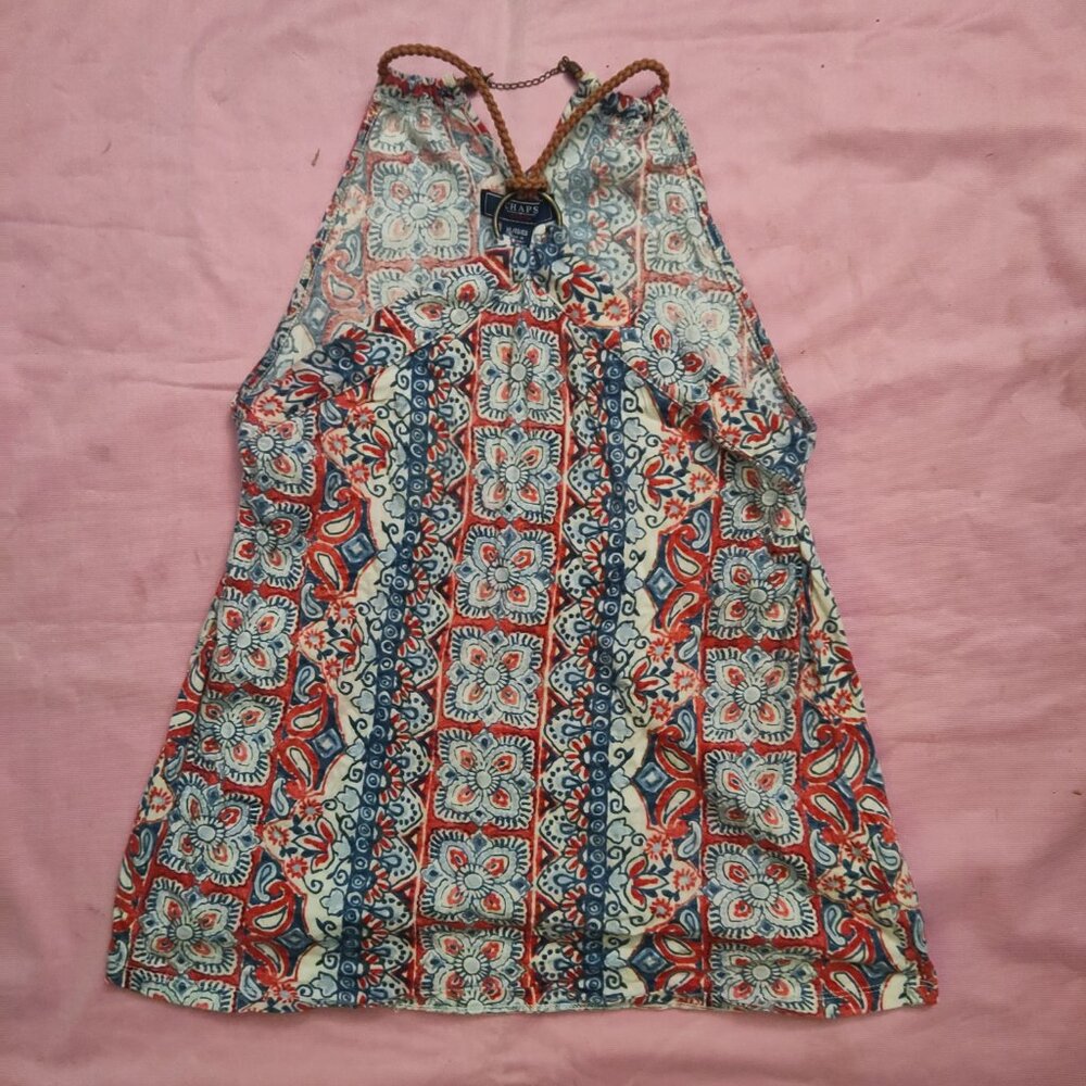 CHAPS DENIM Floral Sleeveless Halter Top Size XL